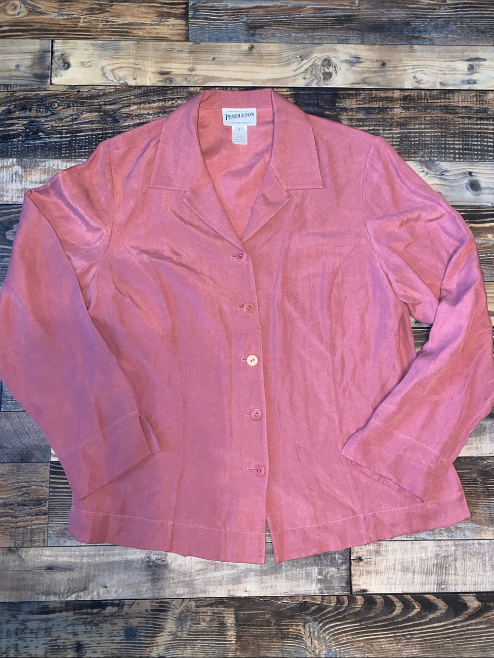 Pendleton Rose-Pink Button Silk Linen Blend Front Blazer Jacket